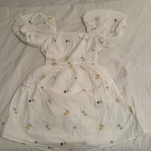 English Factory White Mini Dress with Pastel Floral Embroidery